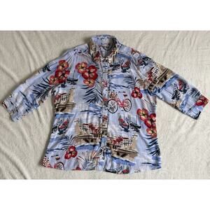 Allison Daley Bon Voyage Blouse 100% Rayon Tropical Vacay Shirt Size Large